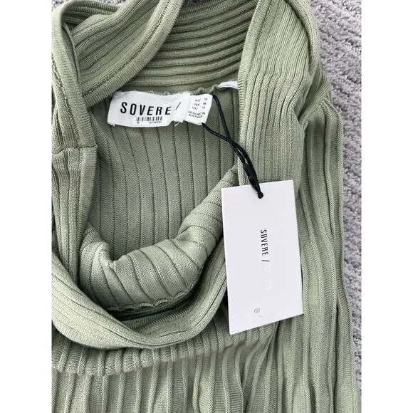 Sovere Midi Skirt Inertia Knit fabric -front slit -Green Tea, size NWT $149 - Picture 5 of 7